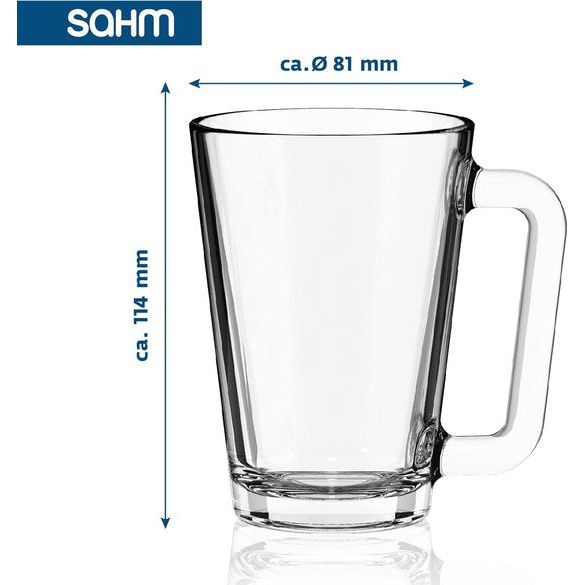 Sahm theeglazen met handvat (set van 6) - 260 ml glühweinglazen - vaatwasmachinebestendig - tijdloze koffieglazen en glühweinglazen met handvat