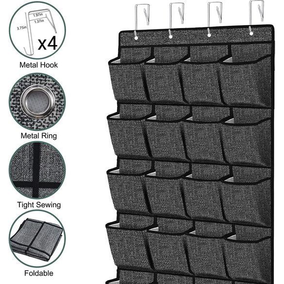 homyfort XAODSB1P Opbergtas, schoenenopberger met 24 vakken, opbergsysteem voor de deur, schoenenrek, schoenenorganizer, zwart linnen