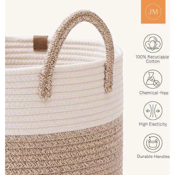Gevlochten mand katoenen touw opbergmanden - grote katoenen mand, wasmand voor deken, kinderspeelgoed, mand L wasmand voor kinderkamer 58L