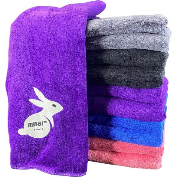 Ribbi - Premium microvezel handdoek, inclusief opbergtas – geschikt voor fitness & sport, strand, yoga, badhanddoek, sauna en meer – 40x100cm - Paars