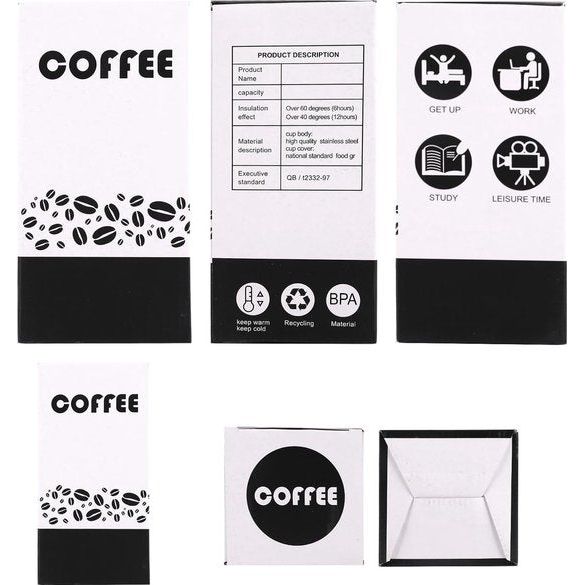 Thermische mok, koffiemok voor onderweg, 400 ml, set van 2, roestvrij staal, lekvrije reismok met rietje, dubbelwandige geïsoleerde mok voor koffie, thee, glühwein, warm en koud, zwart en wit