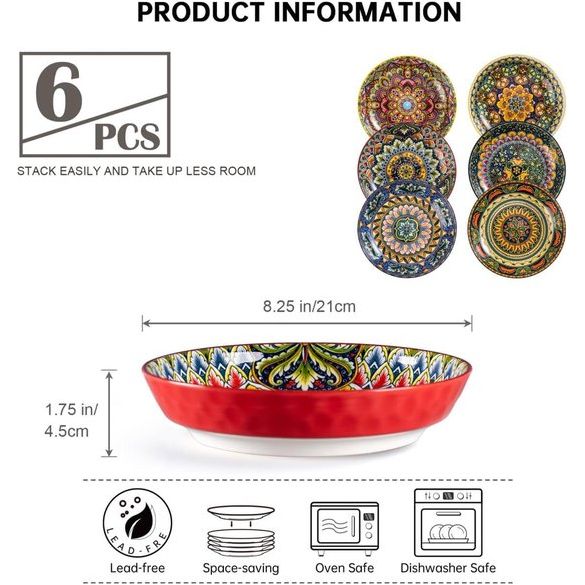 Soepborden, aardewerk, soepkommen, set van 6, pastaborden, spaghetti diepe borden, noedelkommen, ramenkommen, grote slakommen, 810 ml, soepbordenset, Boheemse stijl