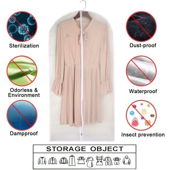 Kledingzak helder voor lange jurk 60 cm x 153 cm vlindervaas kledingzakken met geleide volledige sluiting stofbescherming voor kleding opslag kast verpakking van 6