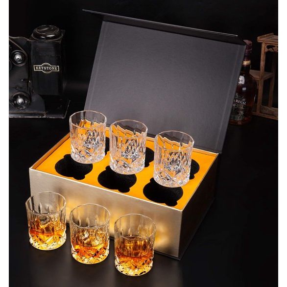 Whiskyglazen, loodvrije kristallen glazen, 6-delige whiskyglazenset, luxe geschenk, 300 ml