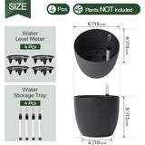 Zelfwater gevende plantenpot met waterindicator, set van 4, met wateropslag, voor gebruik binnen en buiten, 15 cm, zwart