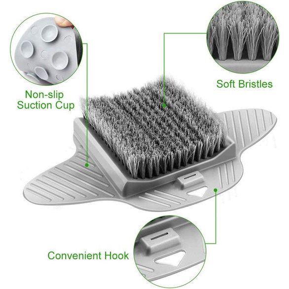 Voetborstel Douche 35 x 23 cm Voetendouche Borstel Voetverzorging Grijze Douche Voetscrubber met zuignappen Voetreinigingsborstel Massager voor Douche Eelt ExfoliÃ«rende Voetmassage