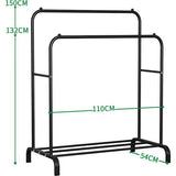 ACCSTORE Kledingrek Rail metalen kledingrek vrijstaande hanger dubbelpolige slaapkamer kledingrek met onderste opbergplank voor dozen schoenen,zwart
