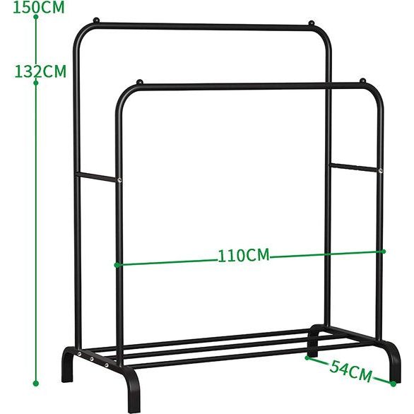 ACCSTORE Kledingrek Rail metalen kledingrek vrijstaande hanger dubbelpolige slaapkamer kledingrek met onderste opbergplank voor dozen schoenen,zwart