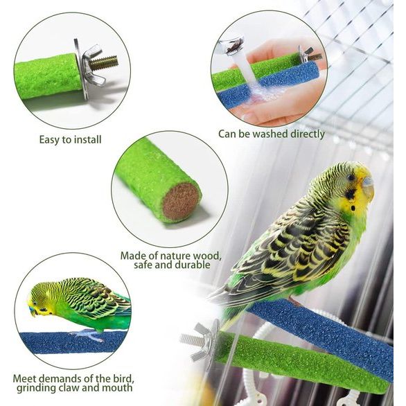 Vogel voerbak 2 stuks, kleinere vogelbak met huisje voor papegaaien, watervoerbak voor vogels, 2 stuks zitstange, naturel houten zitstange voor het onderhoud van klauwen en snavels