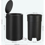 Cosmetica-emmer, 3 liter, vuilnisemmer badkamer, kleine afvalemmer met deksel, softclose, uitneembare binnenemmer van kunststof, voor badkamer, kantoor, staal, inktzwart