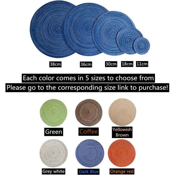 Gevlochten placemats, wasbare placemats, ook als onderzetters, koffiemat, ronde antislip placemats, eettafel, Europese stijl, natuurlijk materiaal, handgeweven stoffen placemat (blauw-30cm-6st.)