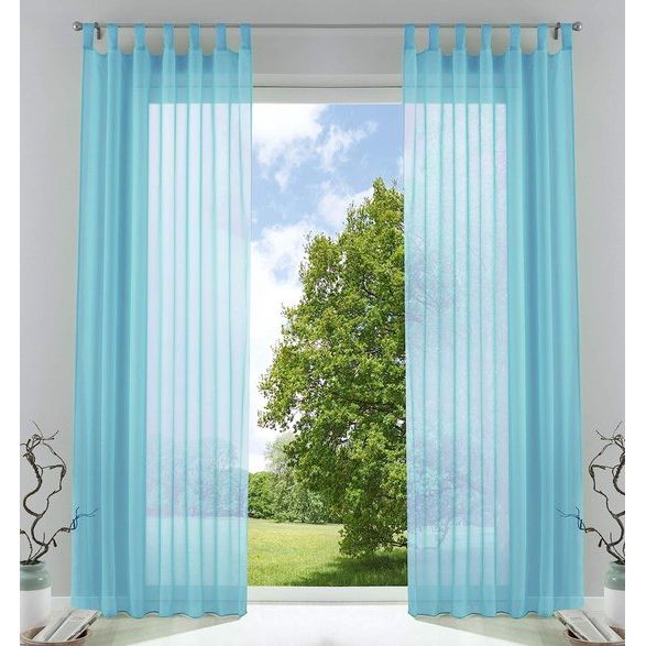 Set van 2 gordijnen, transparante gordijnset voor woonkamer, voile lusgordijn met loden afsluiting H x B 245 x 140 cm, lichtblauw,