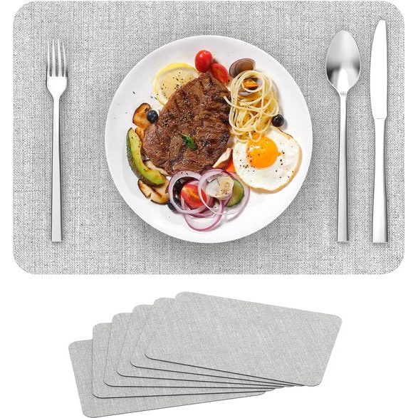 Yomisee Placemats, 6-delige set, afwasbaar, leer, waterdicht, hittebestendig, voor keuken, eettafel,