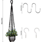 Macrame hangende mand set van 2, boho decoratieve katoenen touw hangende mand bloempot plantenhouder hanger voor binnen buiten plafond balkon wanddecoratie, 89 cm (zwart)