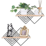 Wandplank Zwart metalen wandplank Set van 2 moderne wandplanken Wanddecoratie Slaapkamer Houten zwevende plank