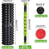 5-in-1, foamroller, met rollerstick en massageballen voor fasciatraining van de Spieren, Zwart