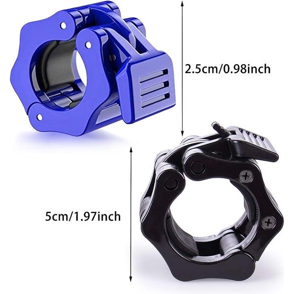 Haltersluiting, 4 stuks, 25 mm, 50 mm stangen, haltersluitingen met eenhandsmontage, snelsluiting, haltersluiting voor veilige training en snelle schijfwisseling (zwart, blauw)