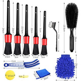 Reinigingskwasten voor de auto, 15 stuks, reinigingsborstels voor auto en microvezeldoeken voor banden en autoruiten, auto-reinigingsset voor binnen en buiten, auto-onderhoud