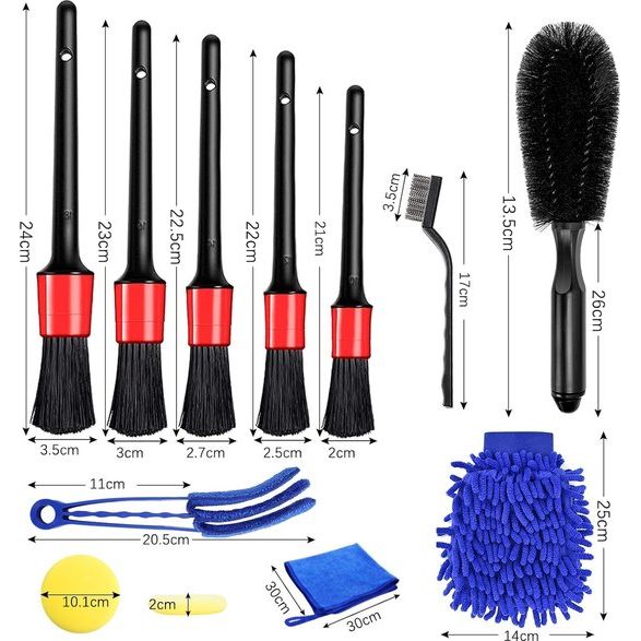 Reinigingskwasten voor de auto, 15 stuks, reinigingsborstels voor auto en microvezeldoeken voor banden en autoruiten, auto-reinigingsset voor binnen en buiten, auto-onderhoud