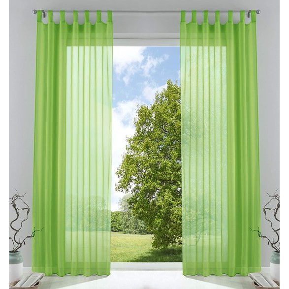 Set van 2 gordijnen, transparante gordijnset voor woonkamer, voile, lusgordijn met loodbandsluiting, H x B 245 x 140 cm, appelgroen