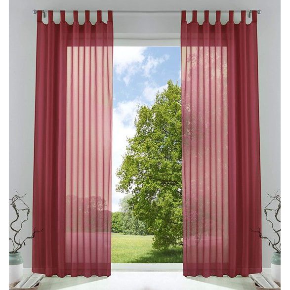 Set van 2 gordijnen, transparante gordijnset voor woonkamer, voile, lusgordijn met loodbandsluiting, H x B 245 x 140 cm, bordeaux