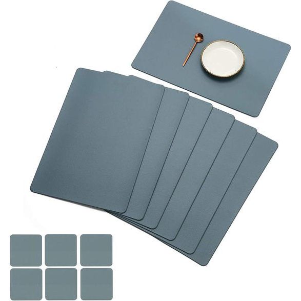 Set van 6 placemats en 6 onderzetters veeg schoon antislip PVC hittebestendige placemats voor keukentafel 30 * 45cm blauw