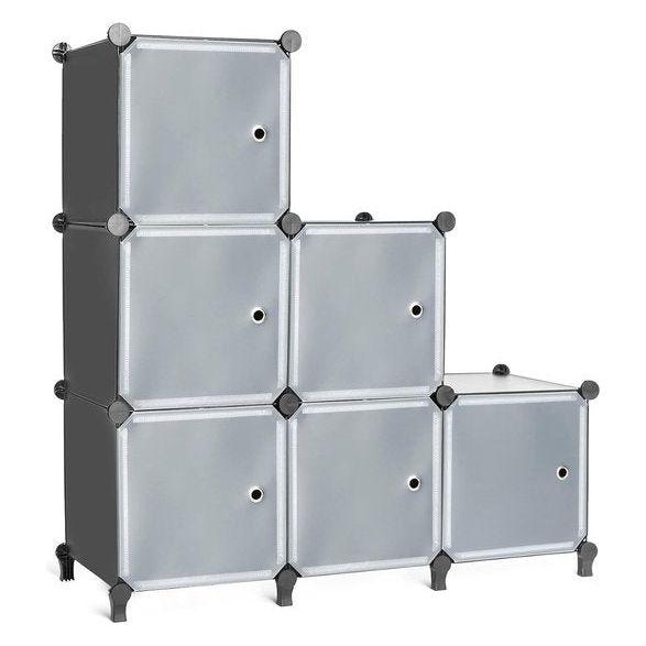 Insteekplank 6 kubussen opbergsysteem combinatieplanken met deuren plankkubus doe-het-zelf multifunctioneel reksysteem plank modulair voor woonkamer, slaapkamer, badkamer zwart