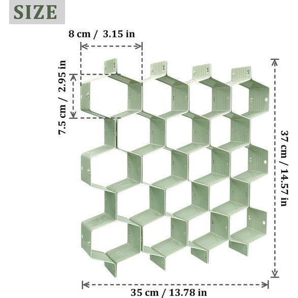 8 stuks honingraatverdelers, verstelbare lade opslag scheidingswand creatieve DIY ladeverdeler organizer van kunststof voor sokken, stropdassen, ondergoed, cosmetica (groen)