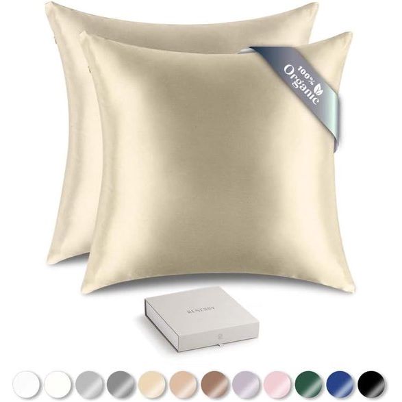 Biological kisses 40x40 cm set van 2 - 100% biologische moerbeizijde, 22 momme, natuurlijk hypoallergeen, voorkeur de gezondheid van haar en huid (beige)