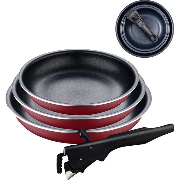 Bergner Click&Cook - Pannenset 4 - stuks 18, 20 en 24 cm + afneembare handgreep - Geperst aluminium met antiaanbaklaag - Voor alle soorten fornuizen en ovens - Koekenpan