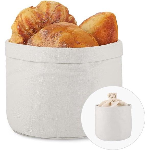 Broodmand, stof, broodmand met deksel en trekkoord, broodzak, 20 cm, modern, katoen, lichtgrijs, broodtrommel, broodzak, broodjeszak, stofdicht