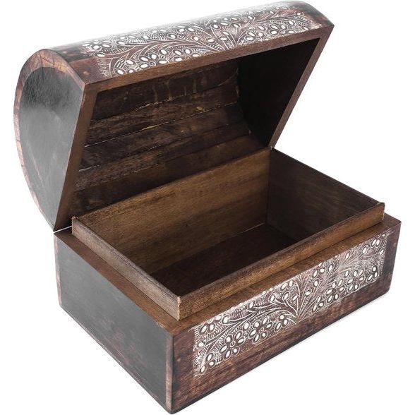 Indiaas mangohout sieraden-opbergdozen, organizer, handgesneden, met bloemenmotieven