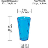 Set waterglazen, Set van 4 gekleurde plastic glazen van transparant acryl (Bpa-vrij), Inhoud 50 cl, Made in Italy, Diamond-effectafwerking, Diamond-lijn, Turkoois