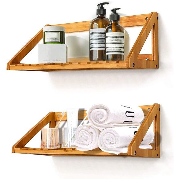 NIUXX wandplank, zwevende planken, wandmontage, wandhouder van massief bamboe, wandplanken voor slaapkamer, woonkamer, badkamer, keuken, kantoordecoratie