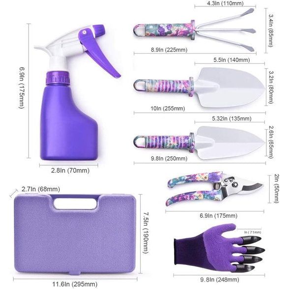 6-delige tuingereedschapset Tuingereedschap cadeauset Antisliphandvat met antiroestschep, tuinman, snoeischaar, watersproeier en koffer