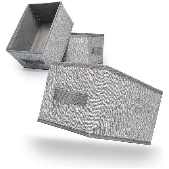 Storage Boxes, Set of 3, Practical Boxes for Storage, 30 x 21 x 18 cm, Foldable Organiser, Organiser Boxes in Grey/Beige