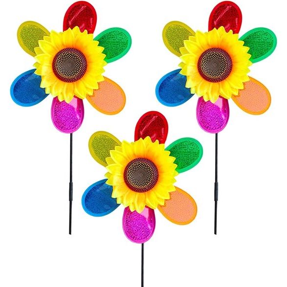 3 stks tuin windmolens zonnebloem windgong kleurrijke pailletten windmolen buiten bloem vuurraderen tuindecoratie voor tuin tuin gazon decoraties vogel afschrikmiddel