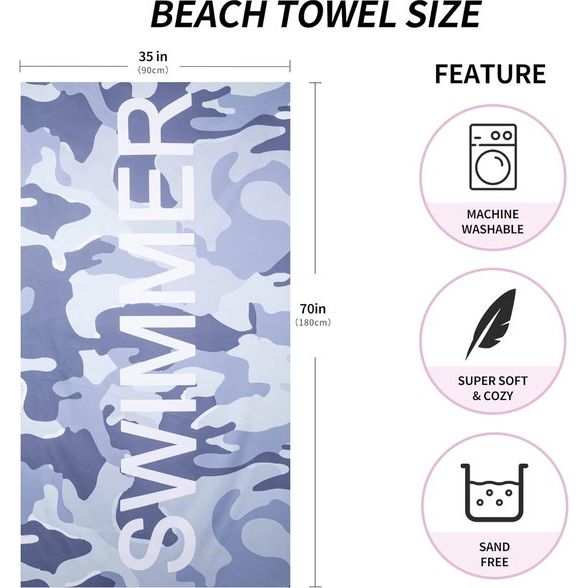 Grote strandhanddoek, microvezel handdoek, 180 x 90 cm, zandafstotend, sneldrogend, microvezel strandhanddoek, groot, voor strand/zwembadside/strandstoelen (zwemmergrijs)