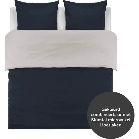 Blumtal Dekbedovertrek Set Tweekleurig - Luxe Beddengoed - 200 x 200 cm - 2 x Kussensloop 80 x 80 cm - Donkerblauw en Lichtgrijs