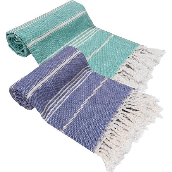 Turkse pestemal hamamdoeken XXL 100 x 180 cm van 100% biologisch katoen, voorgewassen, handgeweven duurzame strandhanddoek, saunahanddoek, badhanddoek, sauna, badhanddoek (hemelsblauw - turquoise, 2)