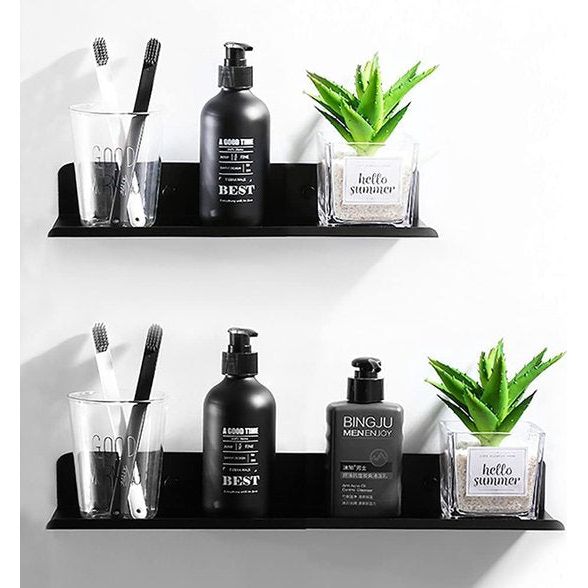 Bestdon douchemand zonder boren - doucheplank zelfklevend in een set van 2 metalen doucheplank, badkamerplank voor badkamer, slaapkamer, keuken, zwart, lengte 30/40cm