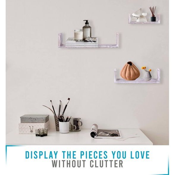 Rustieke zwevende plank in U-vorm in vintage design - set van 3 - inclusief schroeven en pluggen - houten planken van landhuis voor slaapkamer, woonkamer en meer - rustiek design - wit