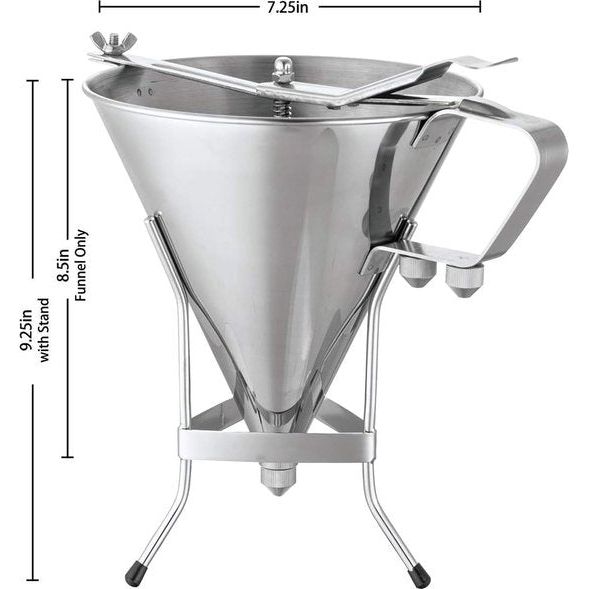 Confect trechter met standaard en drie sproeiers, roestvrij staal, commercial grade taartgereedschap, nauwkeurige dosering en vulling, diameter 7-1/4 inch