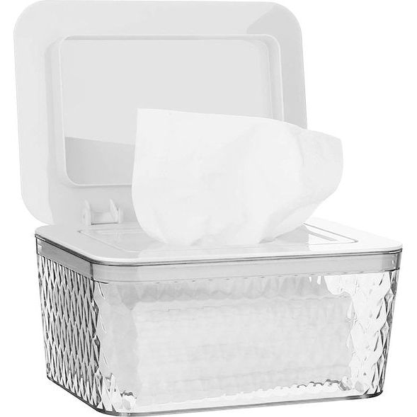 Vochtige doekjes, box, babyboxen voor babyverzorgingssues, BPA-vrij, toiletpapierbox met deksel, tissue-opbergkoffer voor thuis en op kantoor (witte doos)