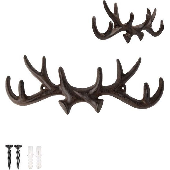 Comfify Vintage Gietijzeren Hert Antlers Wandhaken Antiquise Afwerking Metalen Kledinghangerrek w/Haken | Inclusief Schroeven en Ankers | in Roestbruin |