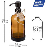 Zeepdispenser 'Sarajevo' - dubbele set douchedispenser van bruin glas fles met siliconen onderzetter en 304 dubbele pompkop in mat zwart (2 stuks van 500 ml)