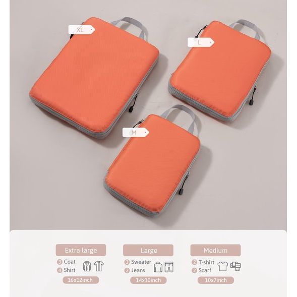 Compressiekoffer Organizer Packing Cubes Bagage Opslag Tassen Kledingtassen Verpakkingskubussen Packing Tassen (Oranje 3 stuks)