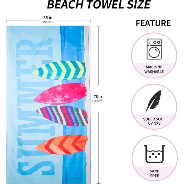 Strandhanddoek, groot, microvezelhanddoek 180 x 90 cm, zandafstotend, sneldrogend microvezelstrandhanddoek, groot, voor strand/zwembad/strandstoelen (zomerskateboard)