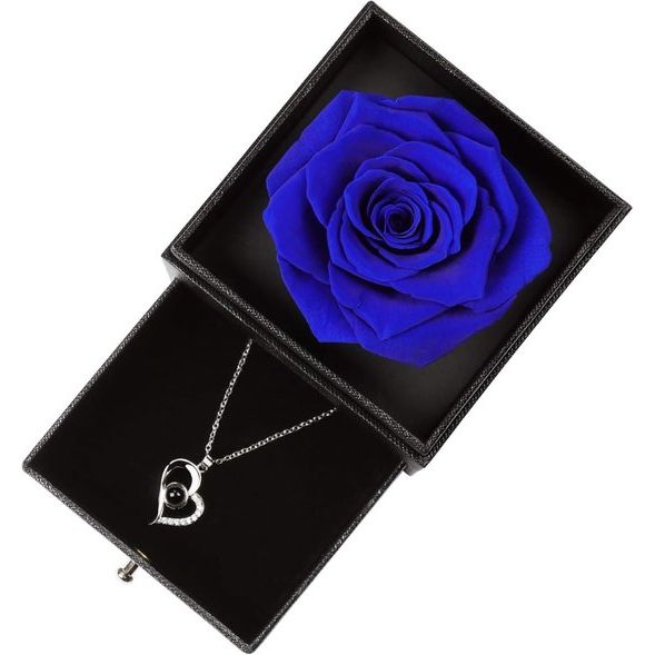 Valentijnsdag cadeau Echte bewaarde roos Eeuwig handgemaakt met liefde je ketting Rose geschenkdoos Handgemaakte verse roos cadeau voor haar Romantische geschenken haar (blauw)