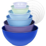 Salad bowl set met deksel, 12-delige mengkom van kunststof, stapelbare mengkommen met deksels voor de keuken, grote kommenset, serveerschalen ideaal voor het mengen en serveren.